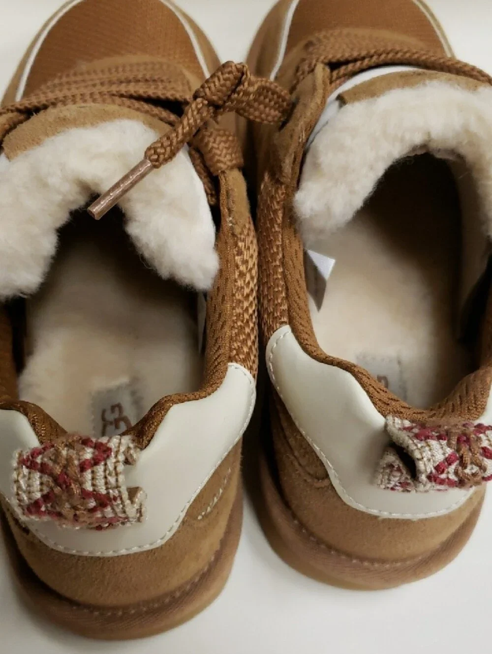 UGG Chestnut Brown Suede Lace-Up Sneakers with Shearling Collar, Size 6